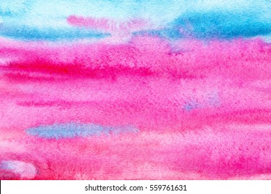 Hand Made Abstract Watercolor Background In Blue And Pink Colors