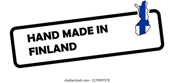 Hand Made in finland badge isolated on white background with map of the country and flag colours