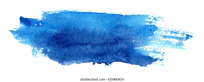 Hand Made Watercolor Brush Stroke Stain In Blue Color, Isolated On White Background