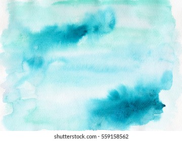 hand made watercolor texture in turquoise blue color, abstract artistic background for trendy design.