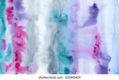 Hand Made Watercolor Wash Texture In Grey, Green And Lilac Colors, Artistic Painted Background