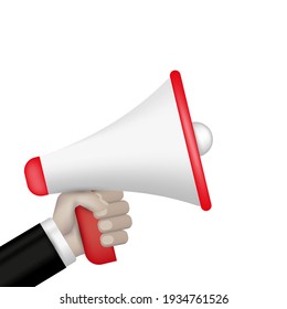 Hand with megaphone. 3D illustration isolated on white. - Shutterstock ID 1934761526