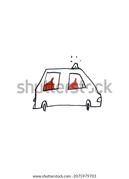 Hand paint cartoon isolated illustration.\
Watercolor people. Man and medical\
car.