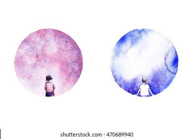 Hand paint watercolor greeting card with little child. (Can be used as texture for cards, invitation, web sites or for other design). - Powered by Shutterstock