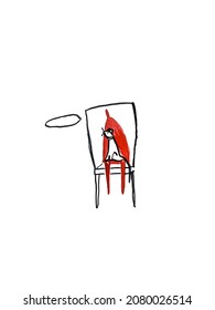 Hand paint watercolor stick figure illustration. Watercolor people. Speech. Man with cat and chair. Watercolor people. Interior. 