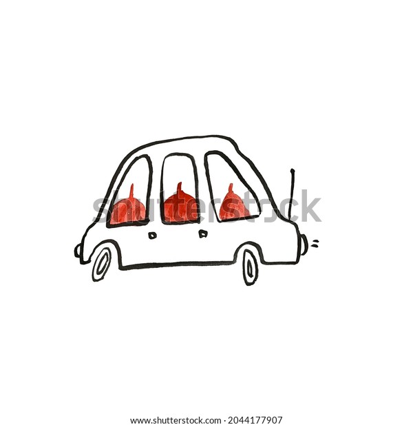 Hand paint watercolor stick figure\
illustration. Watercolor people. Man and car.\
