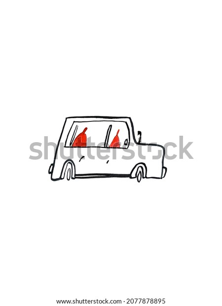 Hand paint watercolor stick figure\
illustration. Watercolor people. Man and car.\
