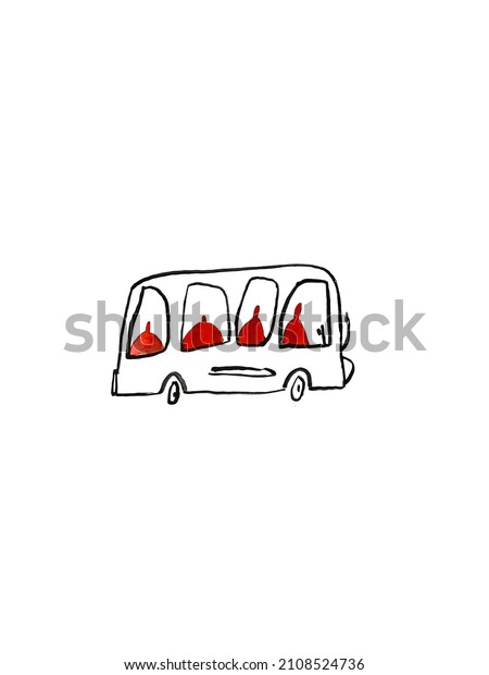 Hand paint watercolor stick figure illustration.
Watercolor people. Man in bus.
