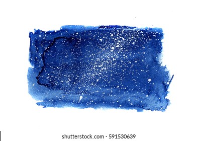 hand painted abstract watercolor wash texture with starry night, isolated on white, artistic background for trendy design