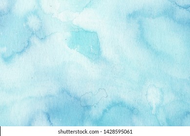 Hand painted abstract Watercolor Wet turquoise Background with stains. Watercolor wash. Abstract painting. design for invitation, greeting card, wedding. empty space for text