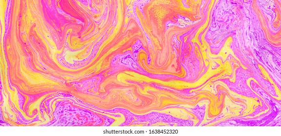 Hand painted background for creative design of posters, cards, invitations, banners, websites, wallpapers. Mixed yellow and pink paints on a canvas. Modern artwork. Trendy artistic style. Abstraction.