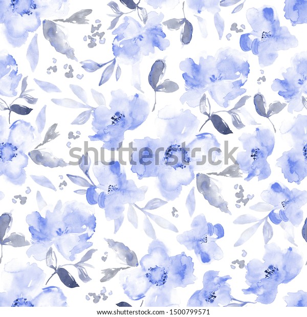 Hand Painted Blue Flower Wallpaper Background Stock Illustration ...