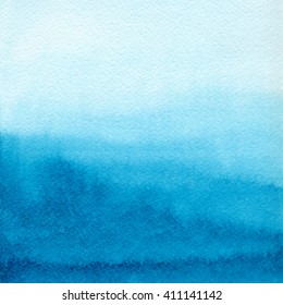 Hand painted blue watercolor background. Watercolor wash