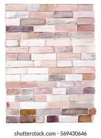 Hand Painted Brick Wall In Watercolor Style.