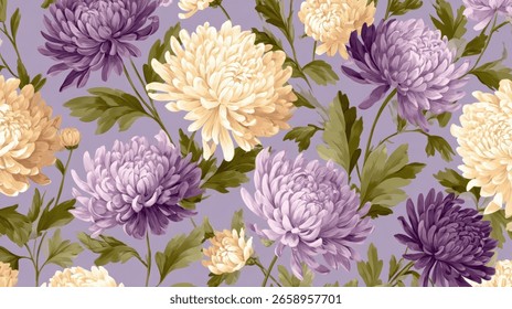 hand painted chrysanthemum seamless pattern with soft vintage floral background for decor and textile