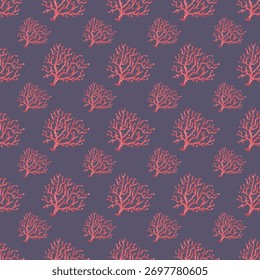 Hand painted corals in a seamless pattern design for fabrics, wallpapers, packaging