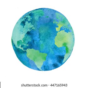 hand painted Earth globe. watercolor artwork. round world aquarelle illustration.