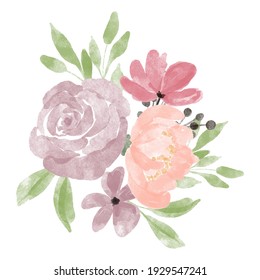 Hand Painted Floral Object Pastel Bouquet Watercolor Style