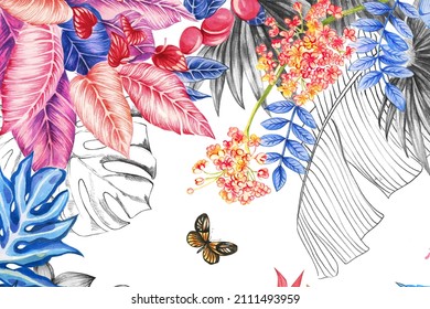 Hand painted flowers, animals, birds and butterflies