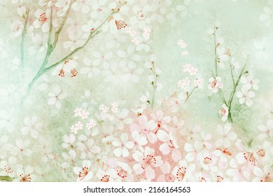 Hand painted peonies, roses, flowers, butterflies - Shutterstock ID 2166164563