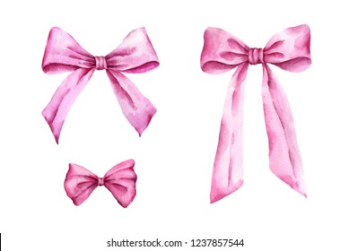 Hand Painted Pink Bows Isolated On Stock Illustration 1237857544 ...