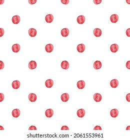 Hand painted seamless pattern with watercolor polka dot dots in red. Watercolor background, children's wallpaper, for printing on textiles, prints, graphic design. Classic style background