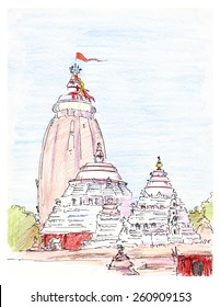 Hand Painted Sketch Jagannath Indian Temple Stock Illustration 260909153