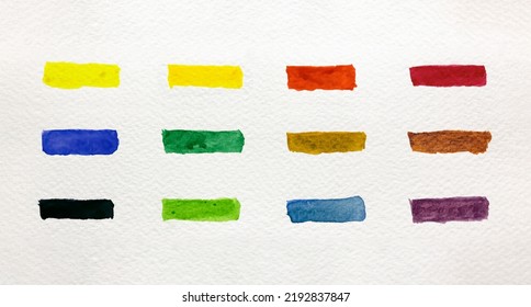 Hand Painted Water Colour Swatches On Textured Watercolour Paper