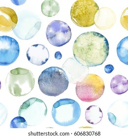 Hand painted watercolor allover seamless overlapping circles in multicolor