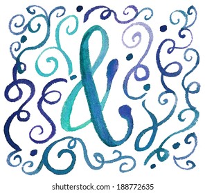 Hand Painted Watercolor Ampersand With Swirls and Flourishes