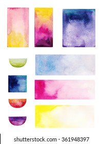 Hand painted watercolor background. Watercolor wash. set of watercolor elements. Hand drawn watercolor rectangle shapes. all colors