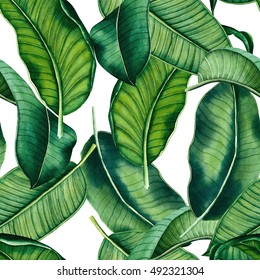 hand painted watercolor botanical leaves pattern, seamless tropical pattern, ornament for interior,textile design