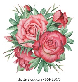 Hand Painted Watercolor Charming Combination Flowers Stock Illustration ...