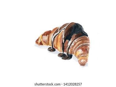 Hand Painted Watercolor Croissant Print