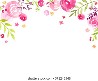 Hand Painted Watercolor Floral Frame - Shutterstock ID 371243548