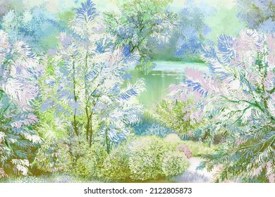 Hand Painted Watercolor Flowers Landscape Forest Beautiful Butterfly