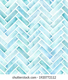 Hand Painted Watercolor Geometric Chevron Tile Allover Seamless Herringbone Pattern