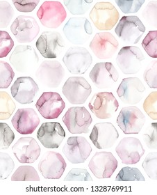 Hand Painted Watercolor Hexagon Honeycomb Allover Seamless Pattern