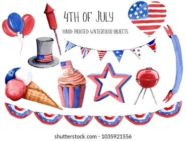 Hand Painted Watercolor Illustration 4th July Stock Illustration ...