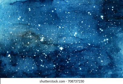 Hand painted watercolor illustration of night sky