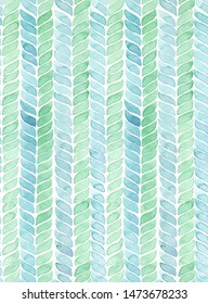 Hand Painted Watercolor Knit Alike Turquoise And Green Geometric Allover Seamless Pattern On White Background