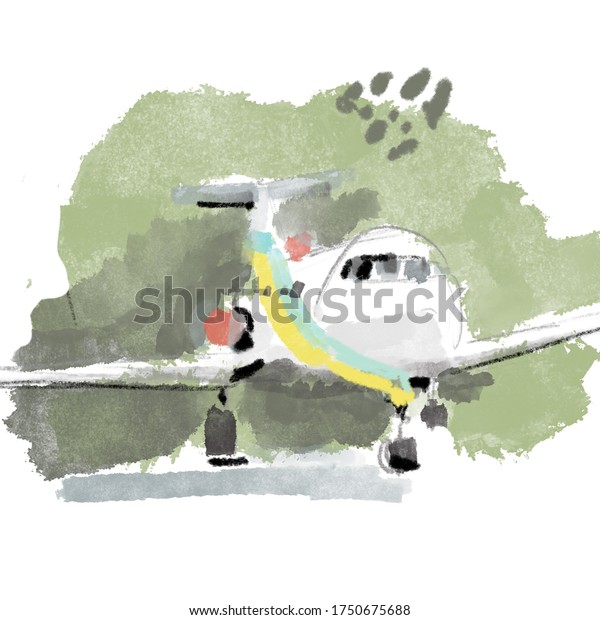 Hand painted watercolor posters for your design.\
Airplane drawing