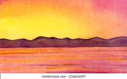Hand painted watercolor silhouettes of sand mountain