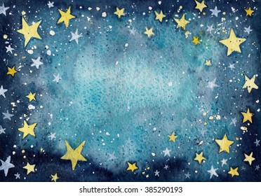 Hand Painted Watercolor Starry Sky Texture Background 