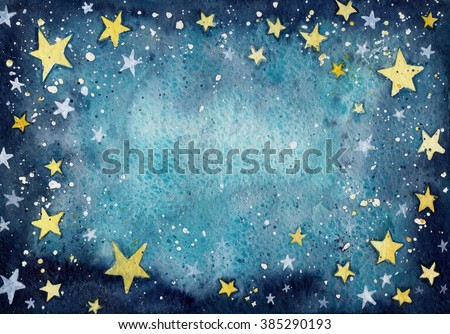 Hand painted watercolor starry sky texture background 