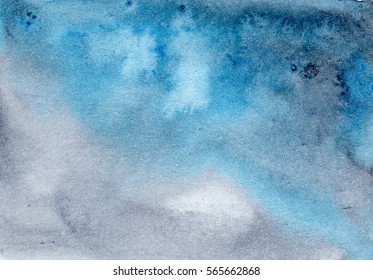 hand painted watercolor texture in blue color, abstract background for trendy design