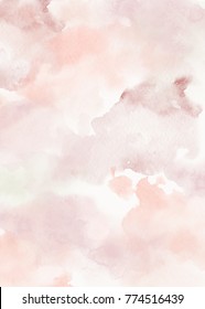 Hand Painted Watercolor Wet Wash Abstract Background. Light Rose Mauve Pastel Colors