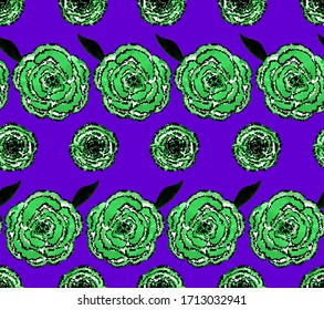 Hand Painting Abstract Watercolor Ethnic Tie Dye Carnation Rose Flowers And Leaves Repeating Tile Pattern Isolated Background