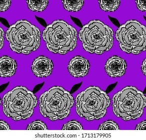 Hand Painting Abstract Watercolor Ethnic Tie Dye Carnation Rose Flowers And Leaves Repeating Tile Pattern Isolated Background