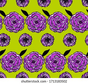 Hand Painting Abstract Watercolor Ethnic Tie Dye Carnation Rose Flowers And Leaves Repeating Tile Pattern Isolated Background